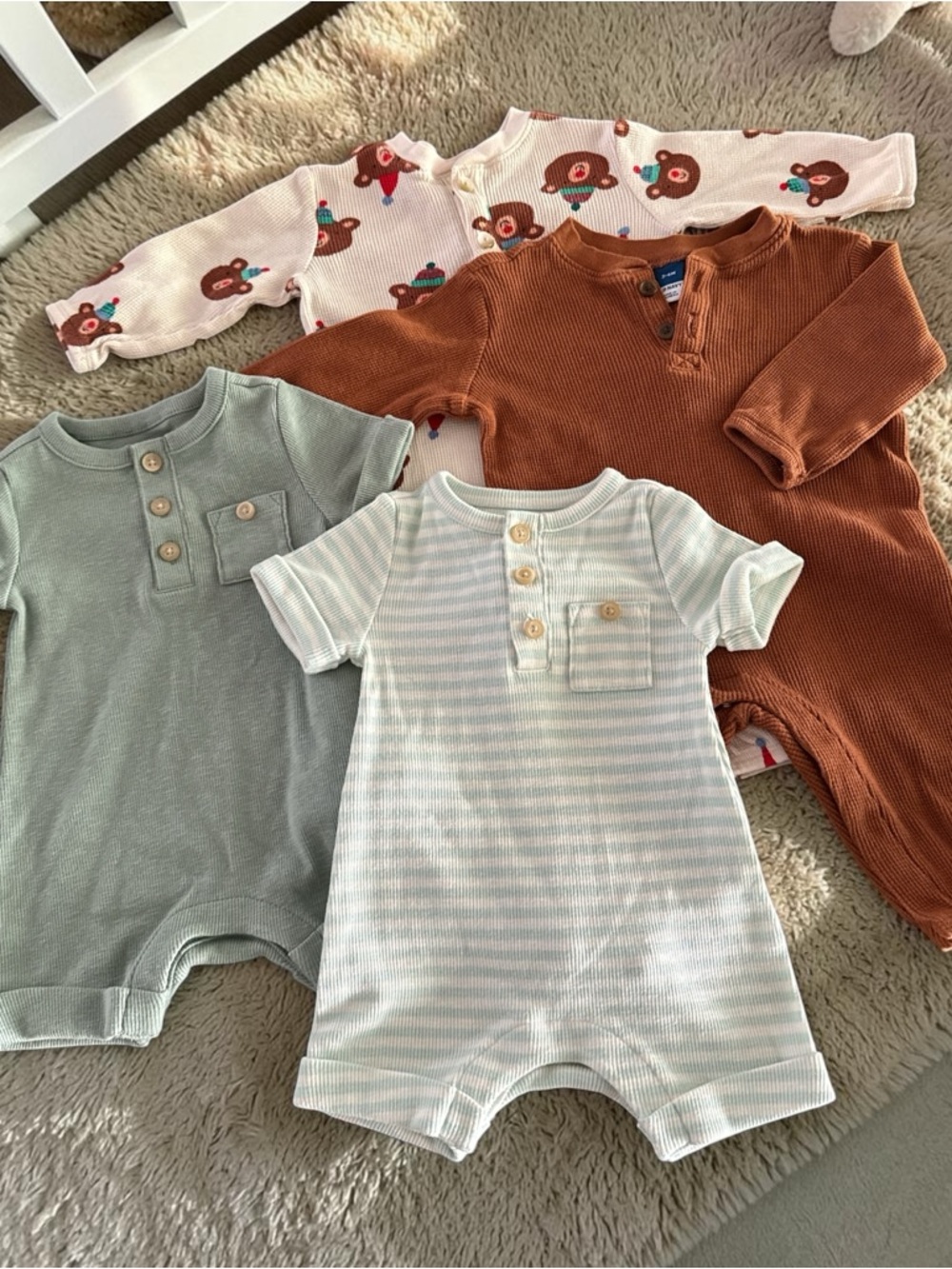 Old Navy Baby Bodysuit Bundle 3-6 Months (12 Pc) Ribbed Short Sleeve Henley Snap
